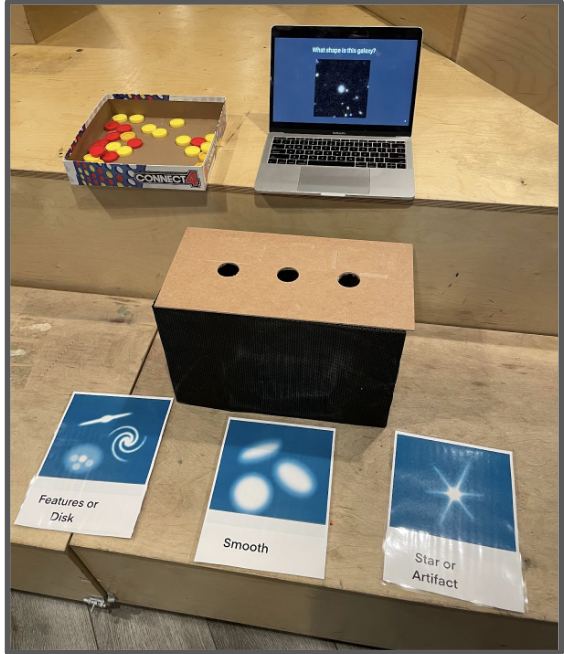 Students could vote by placing a token in the box based on the galaxy's shape